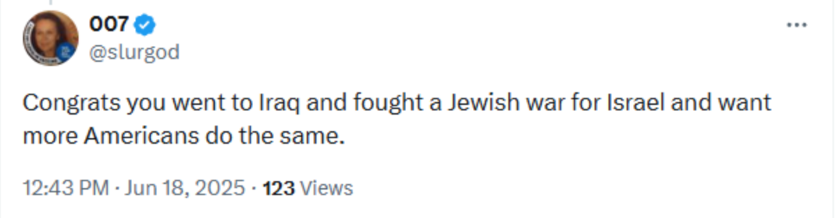 Screenshot of a public post containing antisemitic language